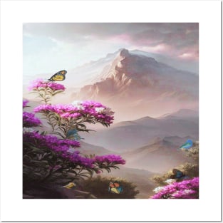 Lavender Mountains Butterflies And Sky Posters and Art